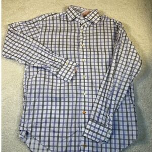 Thomas Dean‎ Mens Plaid Button Up Long Sleeve Dress Shirt Flip Cuff Size Medium